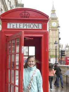 Delaney in London, England with Big Ben in the background.